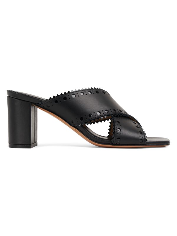 The Office of Angela Scott Ms. Maya Brogue Leather Block Heel Sandals